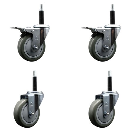 Service Caster 4'' SS Gray Poly Swivel 3/4'' Expanding Stem Caster Set 2 Total Lock Brakes, 4PK SCC-SSEXTTL20S414-PPUB-2-S-2-34